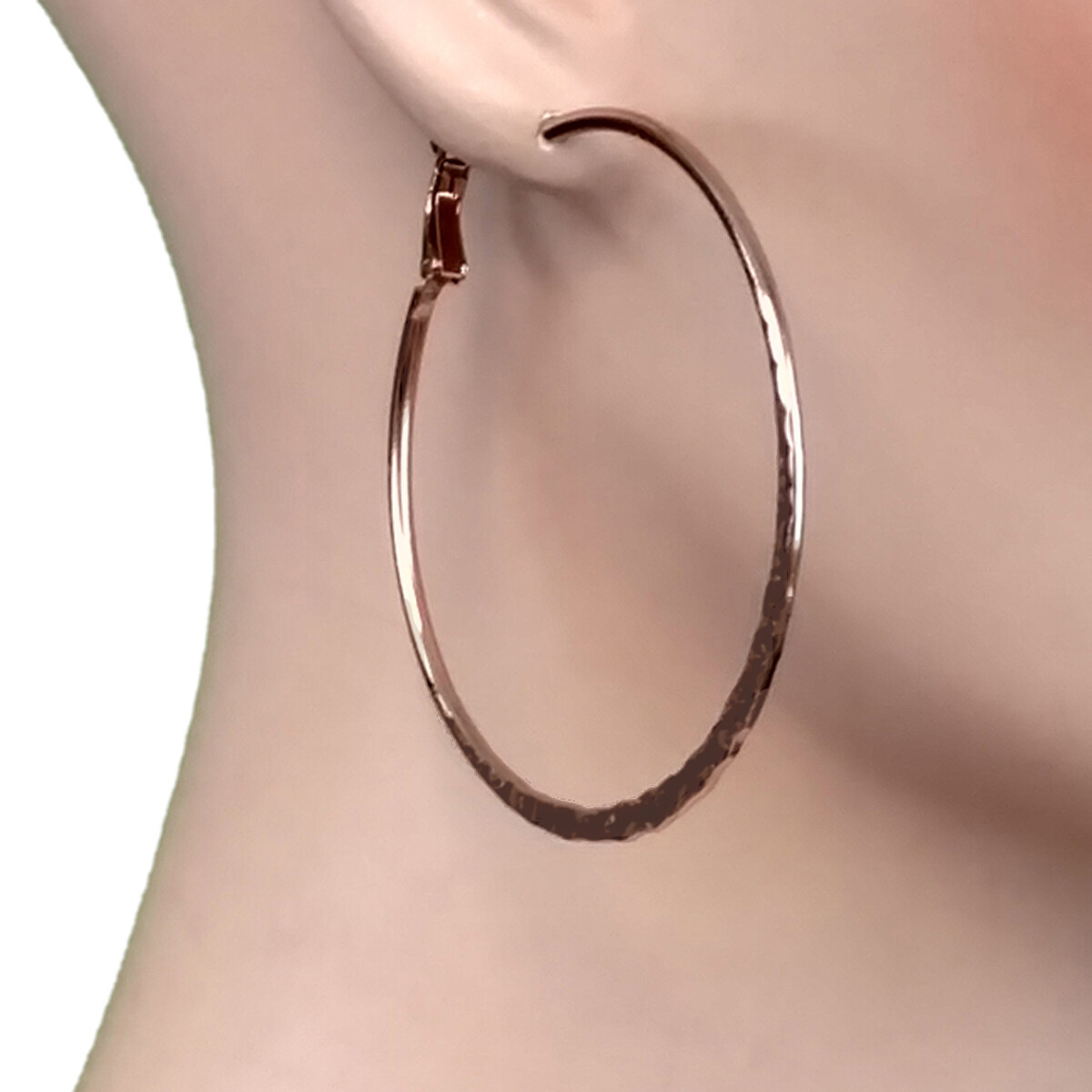 Ky & Co USA Hammered Large Round Hoop Earrings Pierced 2 3/8″ – Rose Gold Tone