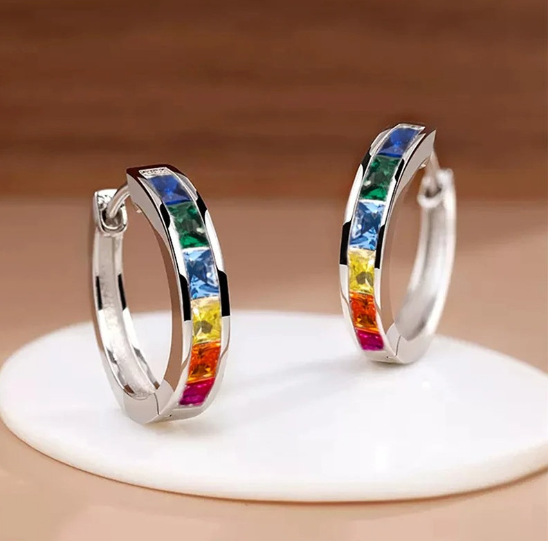 1Pair Princess CZ Hoop Earrings Elegant Women Geometric Jewelry – NEW