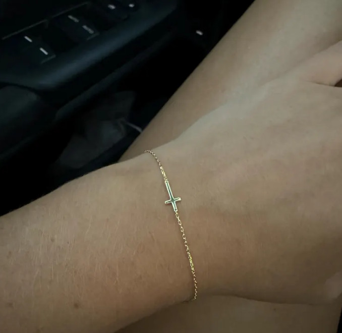 Dainty Engravable Gold Cross Bracelet | Faith & Personalized Meaning Jewelry