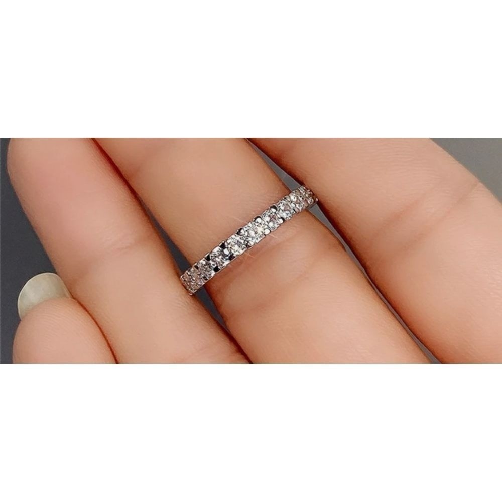 Elegant Sterling Silver Eternity Ring with Cubic Zirconia Wedding Band Size 6