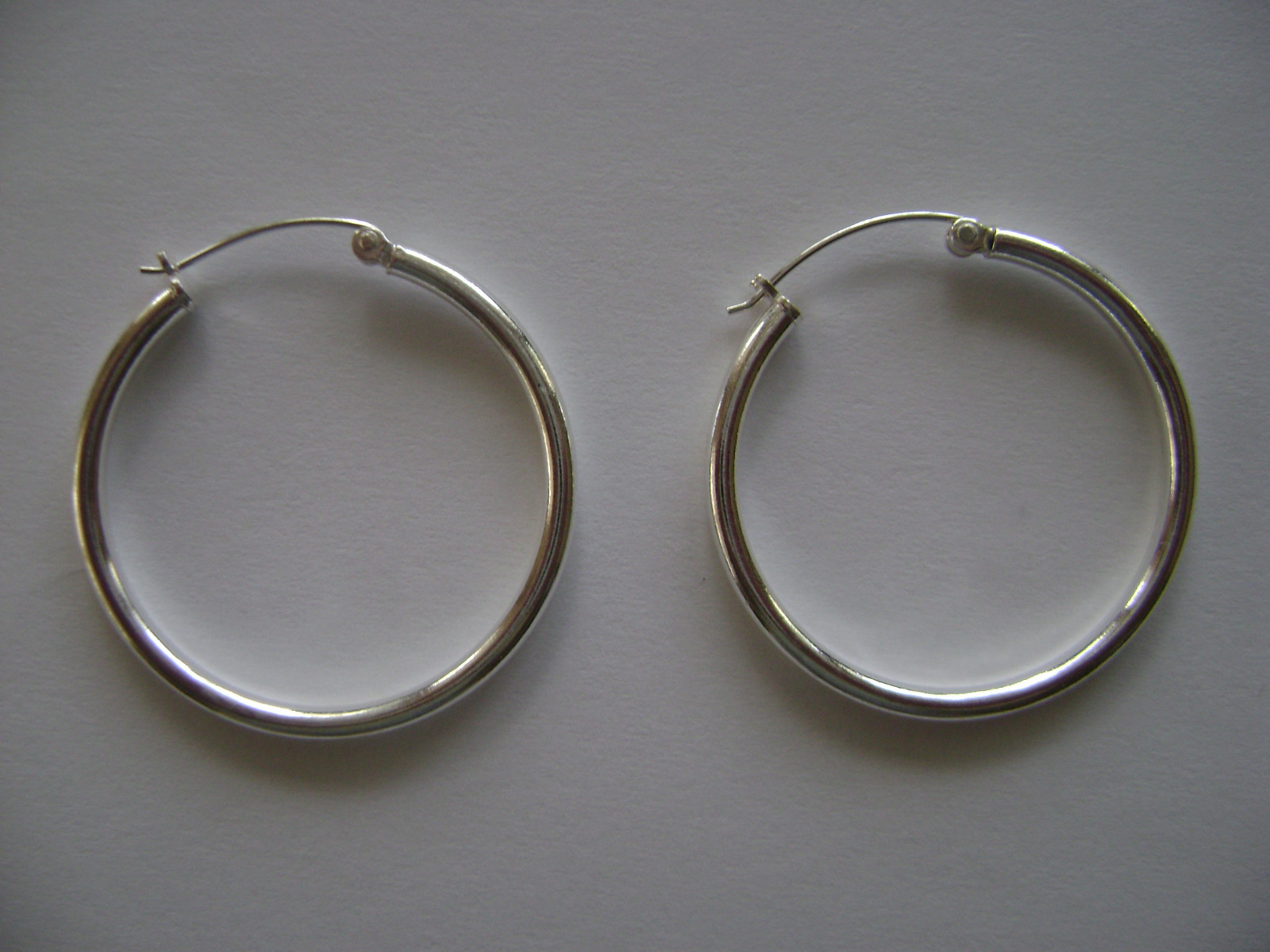 Sterling Silver 35mm x 2.2mm Latch Down Hoop Earrings New
