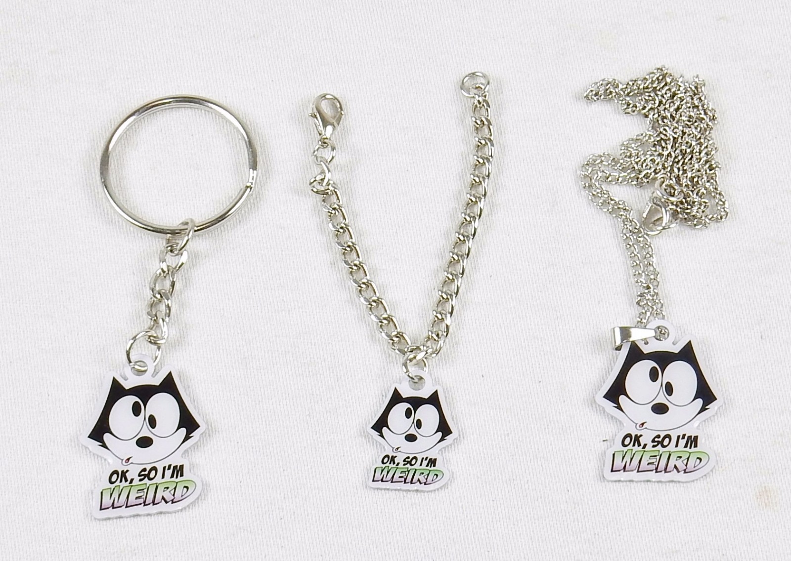 Felix The Cat Fashion Jewelry Set ~ Necklace, Key Ring, Bracelet ~ #FLX-WRD-06
