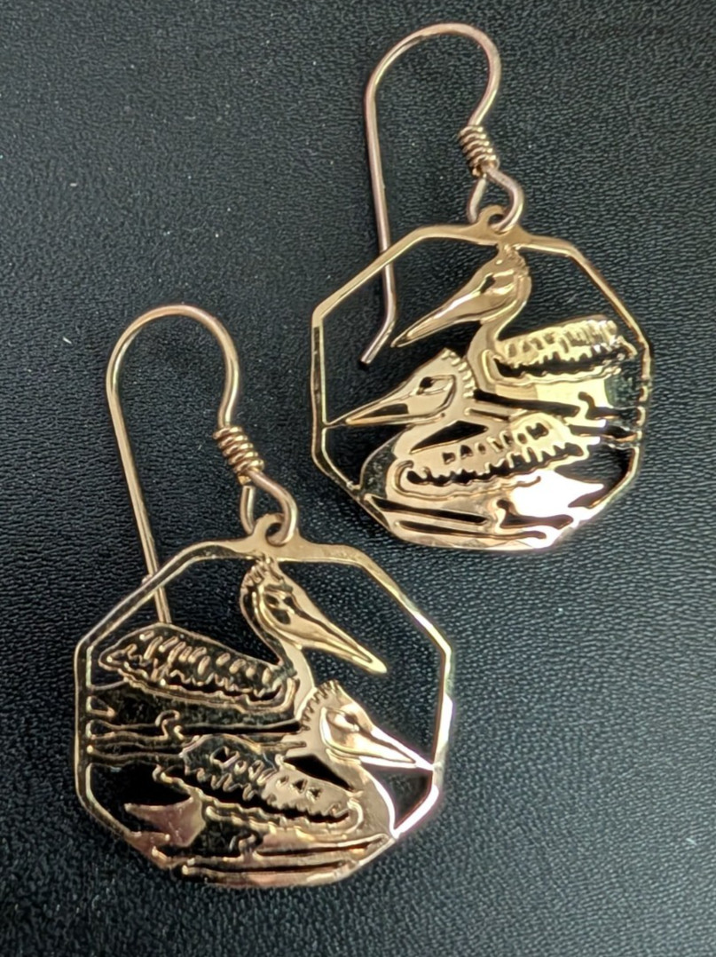 Wild Byrde Gold Tone Earrings – Double Birds Pelican – NWOT – Loon Duck