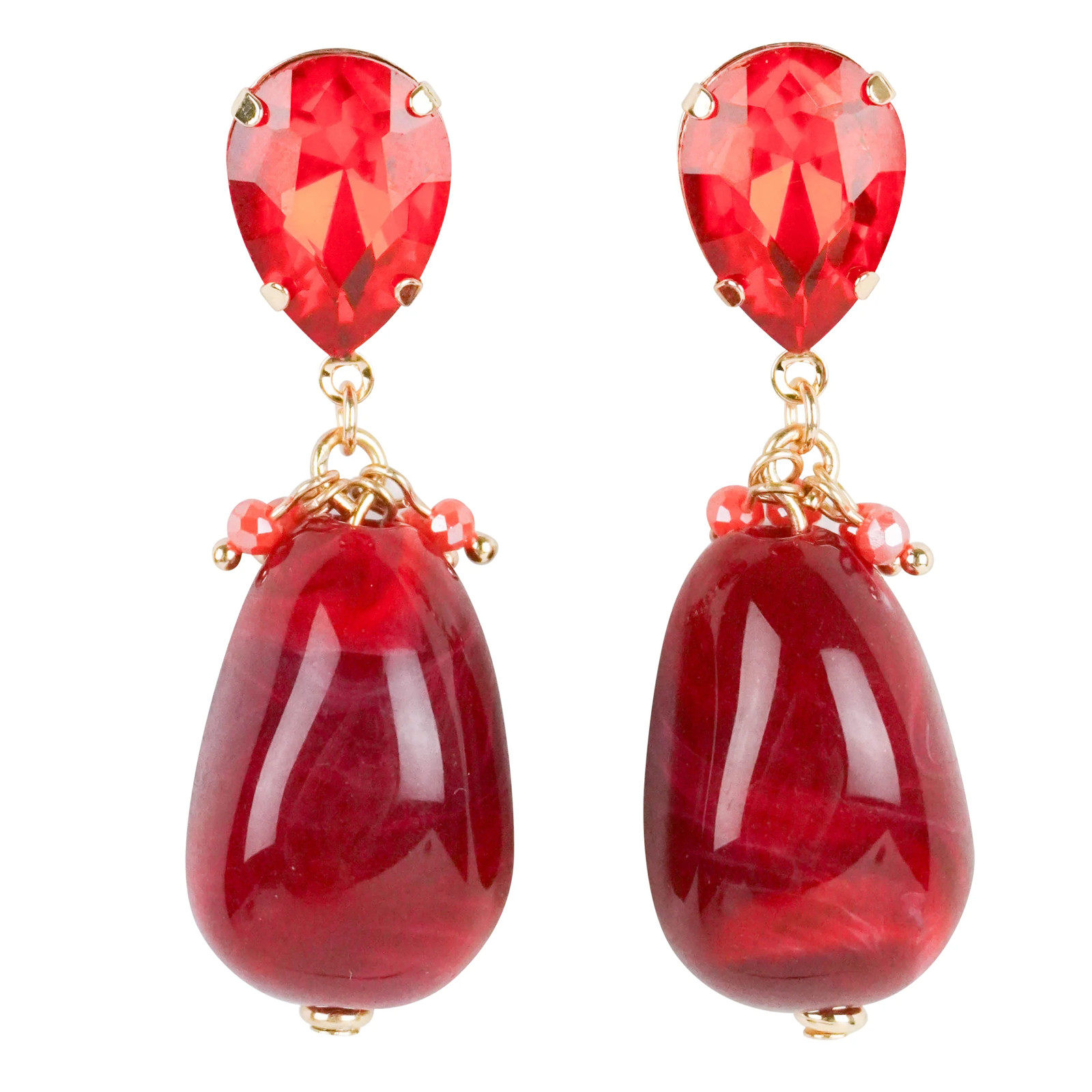 Shashi Crystal Stud Drop Earrings in Red Stone
