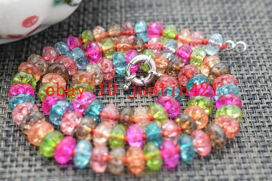 New 5x8mm Faceted Multicolor Tourmaline Rondelle Gemstone Beads Necklace 18″ AAA