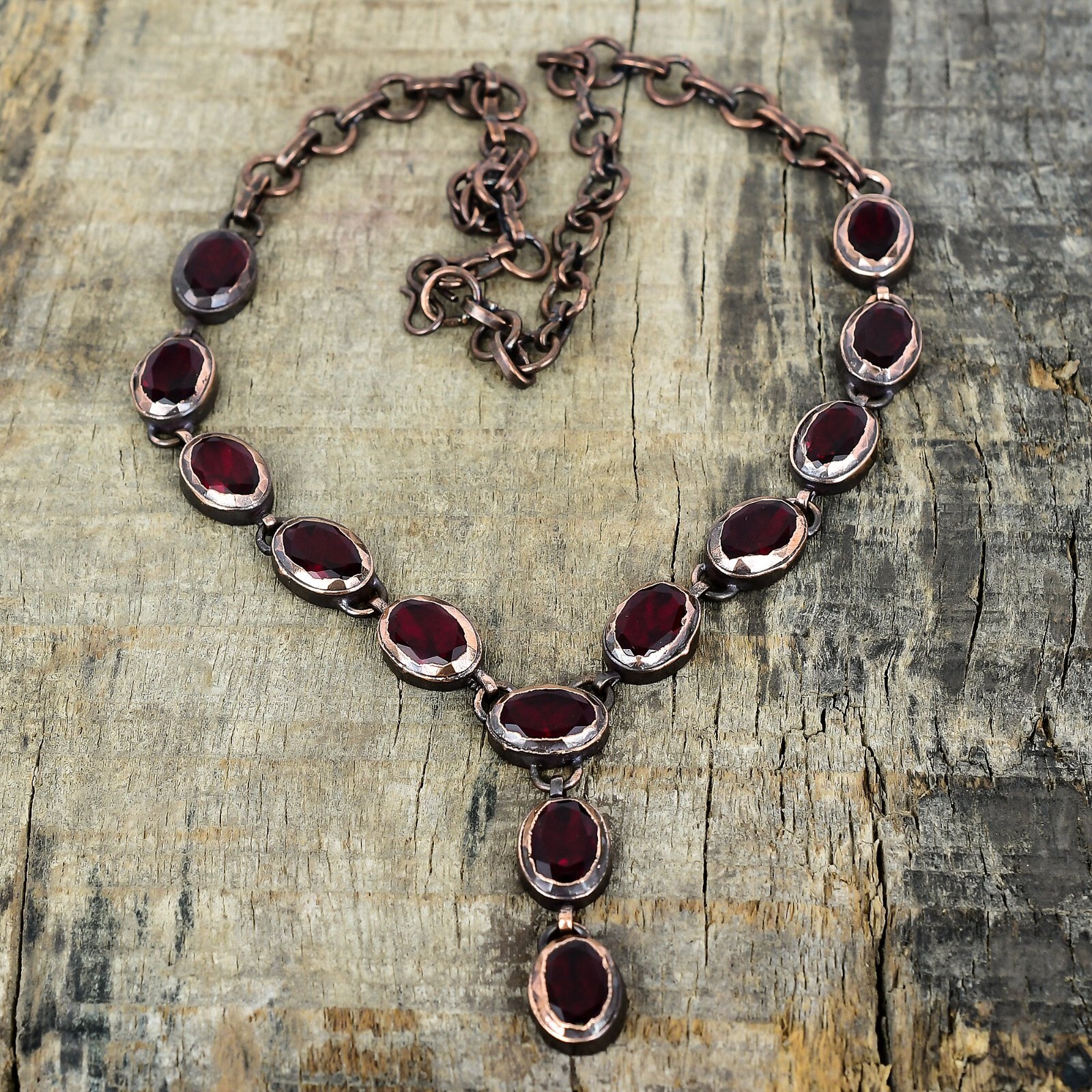 Natural Mozambique Garnet Copper Chain Electroformed Wedding Necklace Jewelry