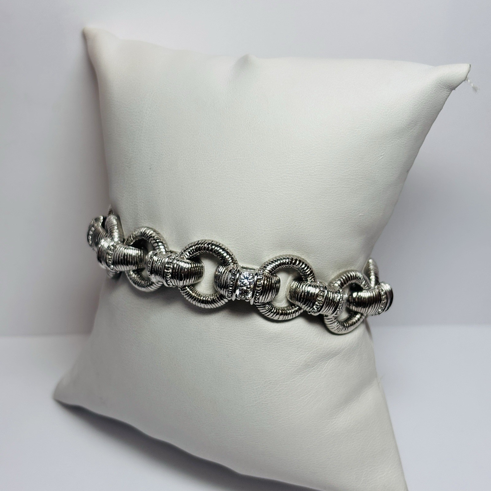 Judith Ripka Sterling 925 Silver Rolo Link CZ Bracelet 8 in – 1.90