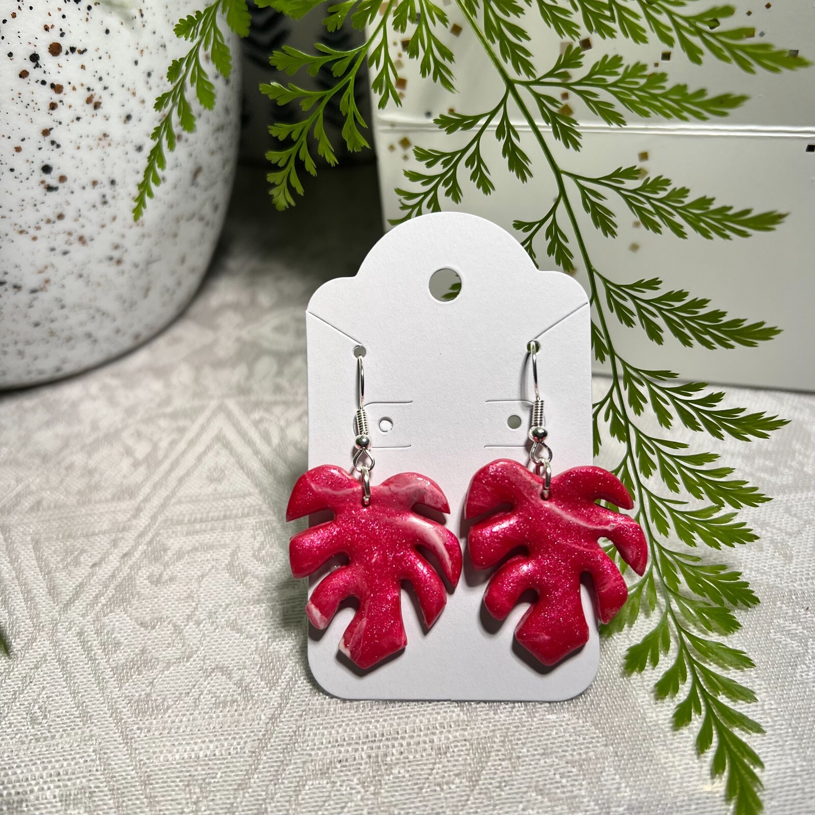 MONSTERA CLAY EARRINGS HANDMADE, GLAZED GREAT GIFT IDEA (SELECT FROM PHOTOS) #2