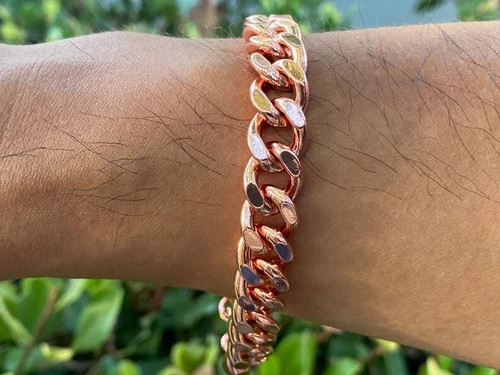 Pure Solid Copper Bracelet Arthritis Cuban Chain Link Rider Bracelet 7.5 INCH