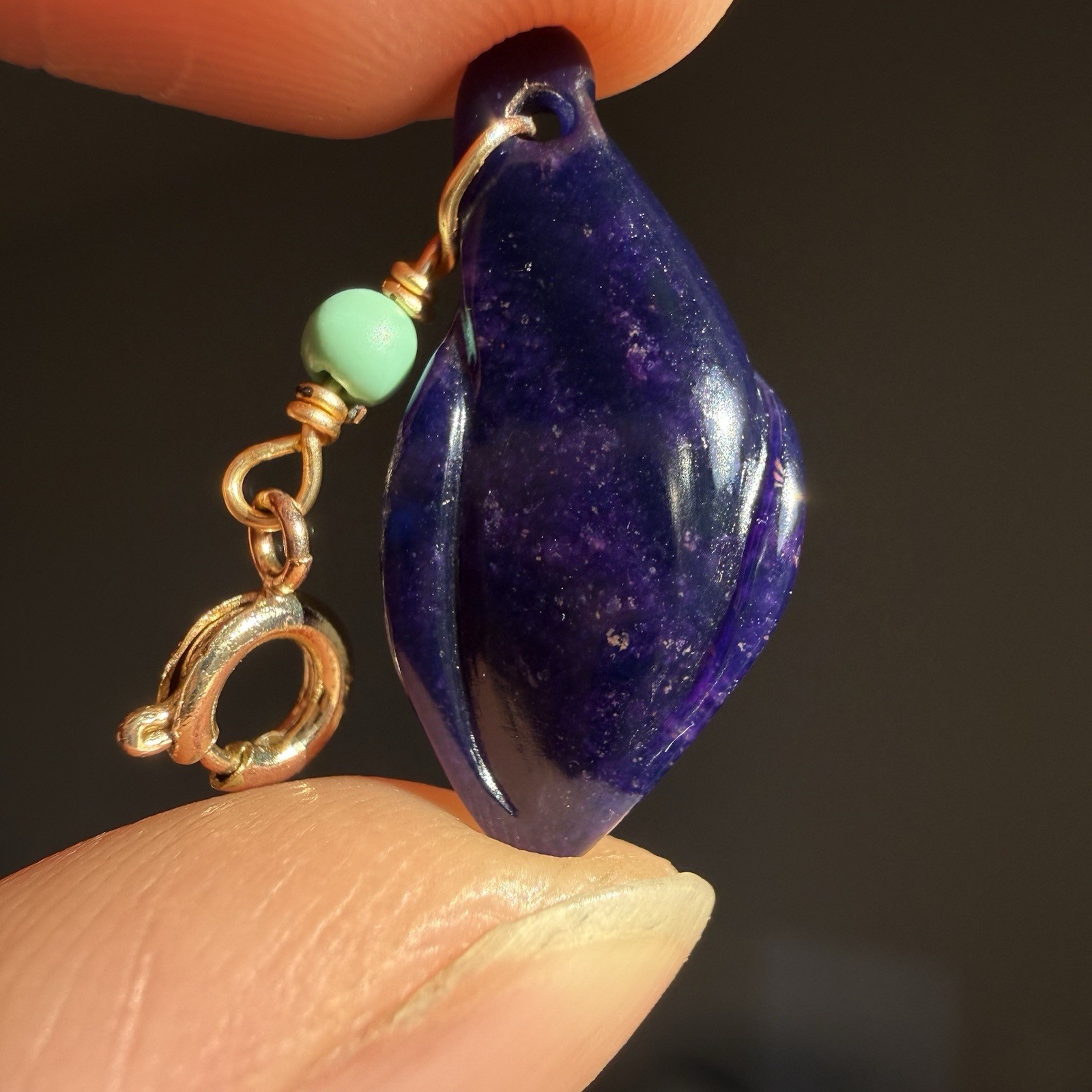 Natural Sugilite Richterite Blue Purple Calla Lily Flower Pendant Hand Carved