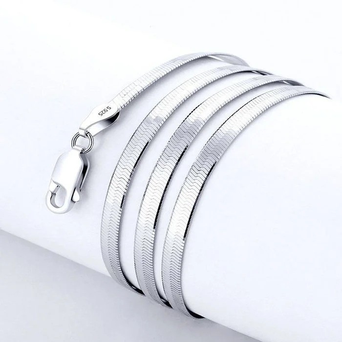 925 Sterling Silver 4mm Blade Chain Necklace Women Men Fashion Jewelry