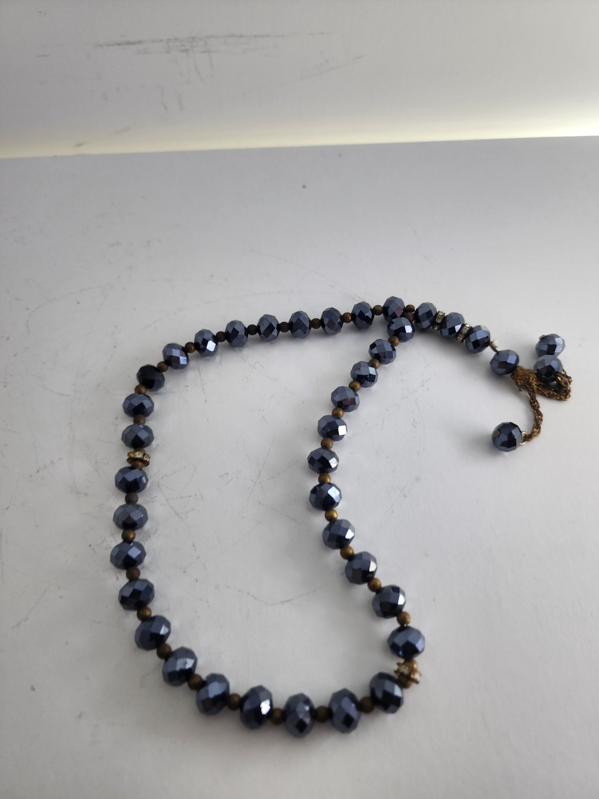 Metallic Blue Gray Beads Necklace Meditation Worry Beads Smooth Ornament Gift