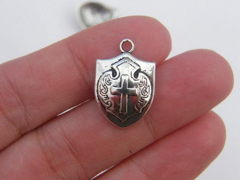 SHIELD RELIGIOUS CROSS CATHOLIC PRAY pendant German Silver 20″ Necklace Women
