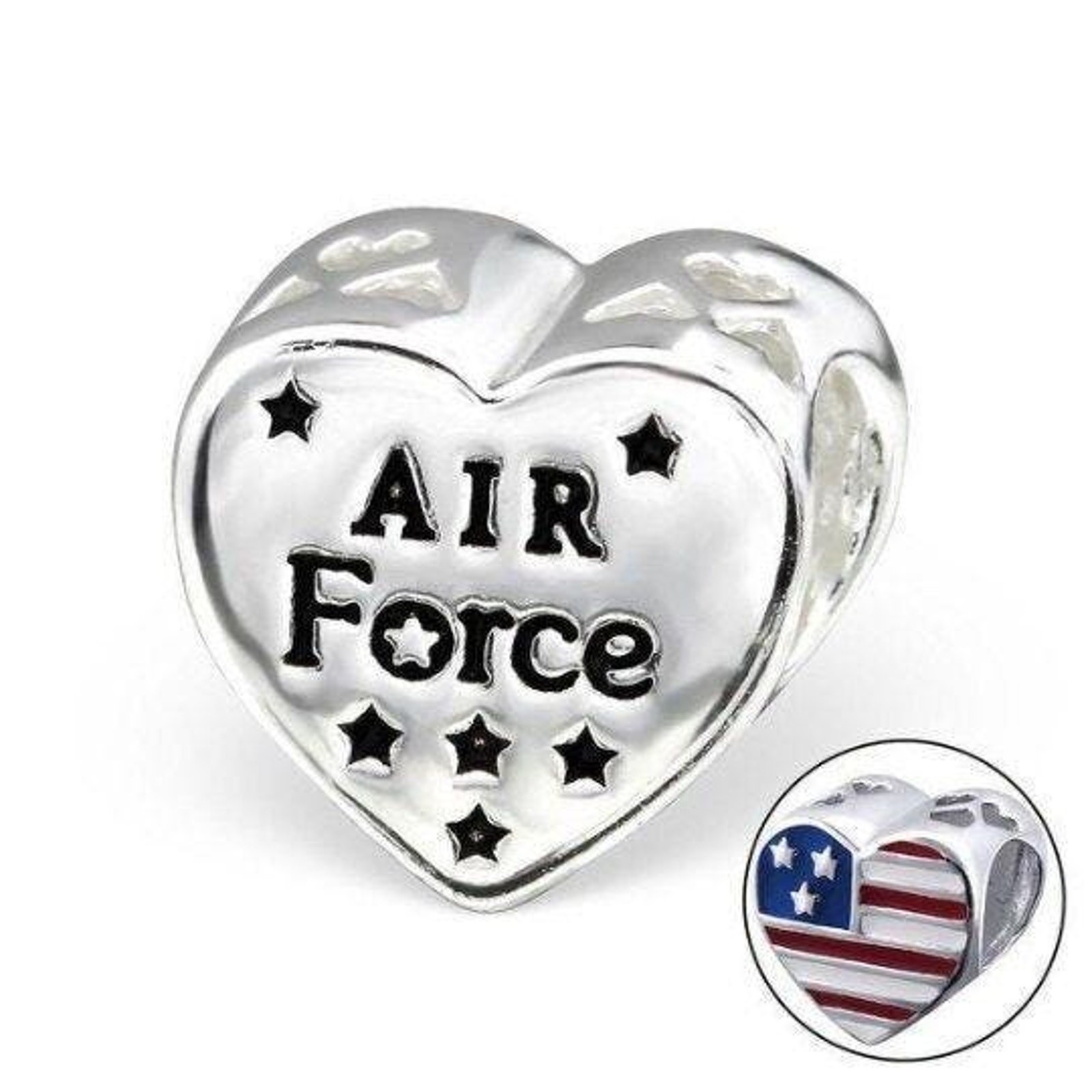 Air Force Bead with US Flag Sterling Silver – Military Charm