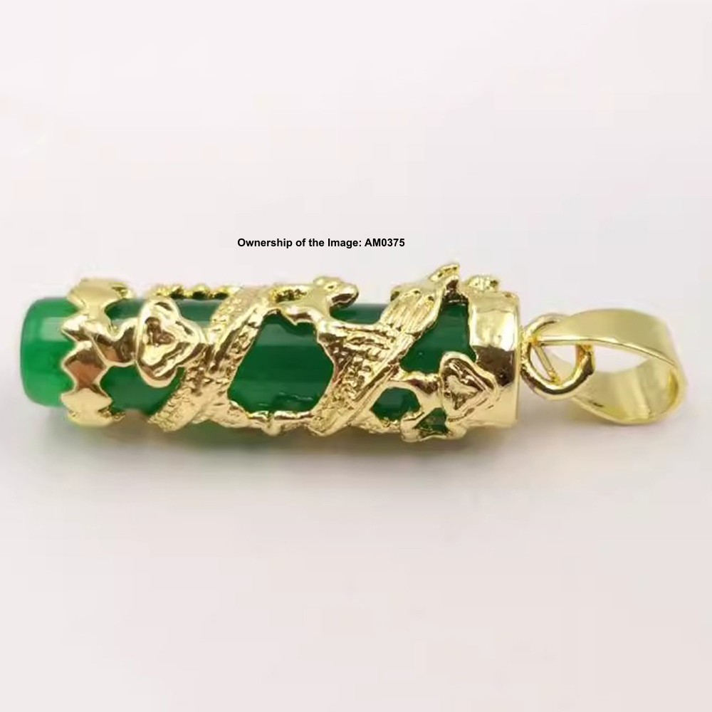 NEW Yellow Alloy Heating Jade Pendant Women Men Green Jade Dragon Pillar Pendant