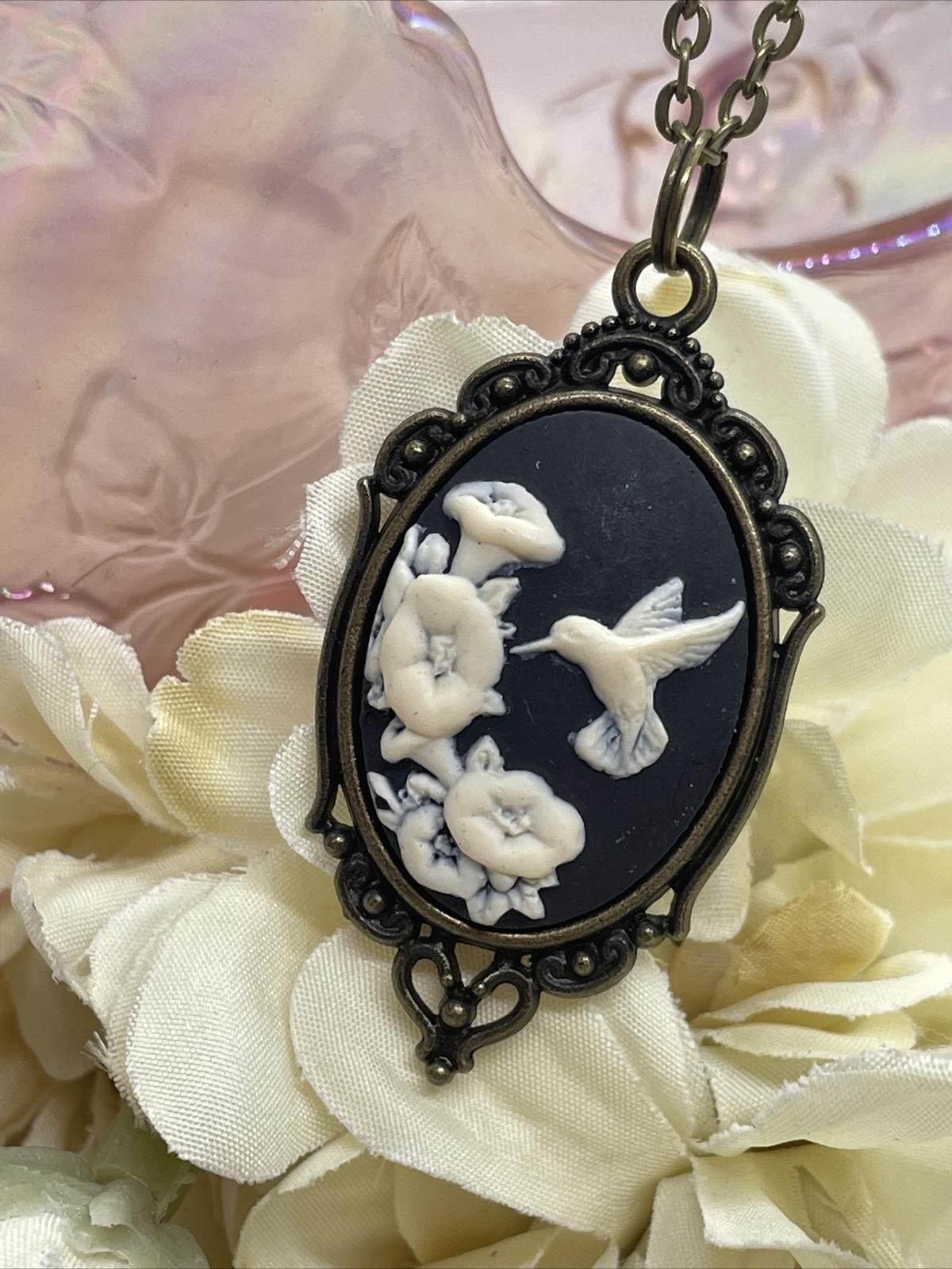 Black Bronze Hummingbird Necklace Pendant Cameo Easter Daughter Birthday wedding