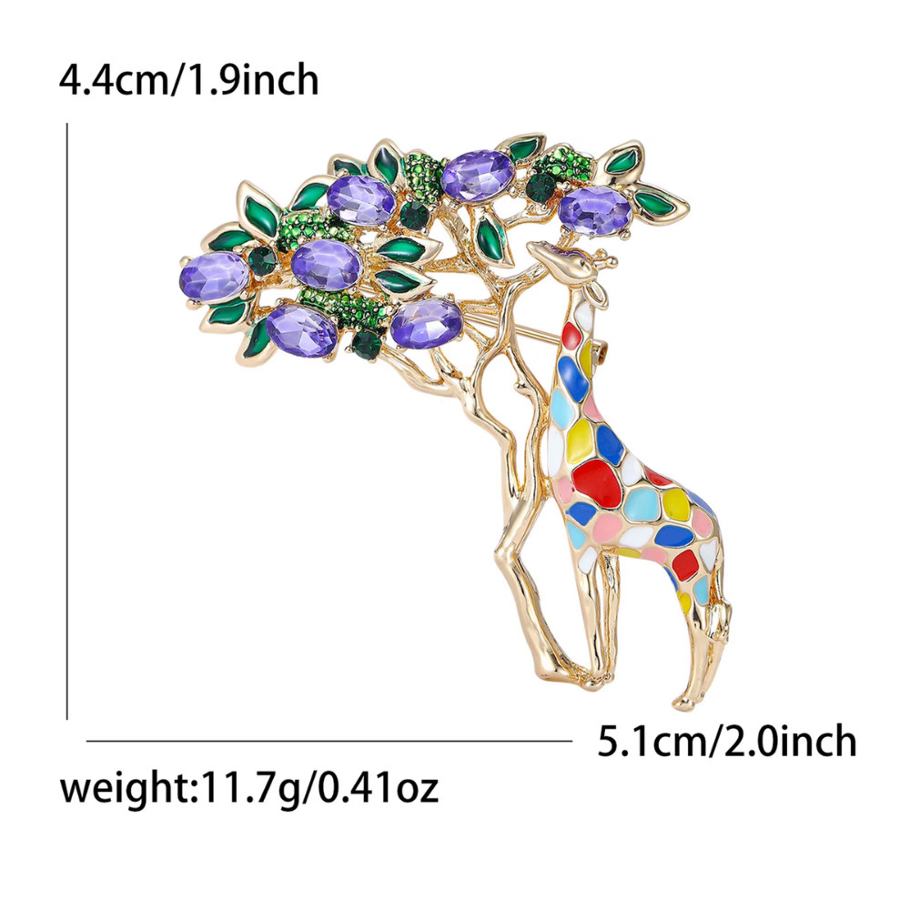 Fall Giraffe Tree Brooch – Vintage Gold Crystal Animal Pin Autumn Jewelry Gift