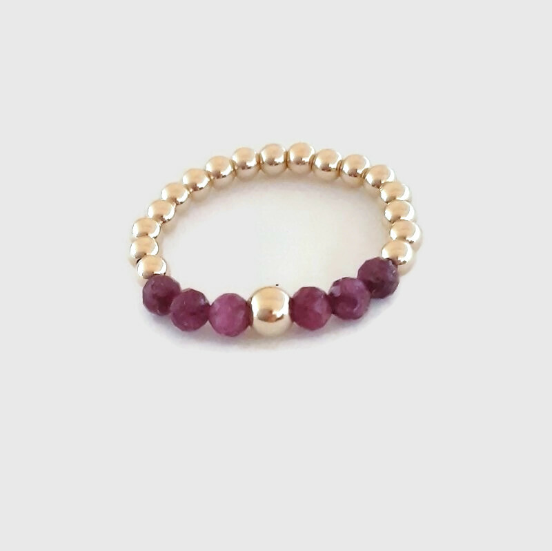 Ruby Gemstone’s & 14k Gold Filled Beaded Ring – All sizes available