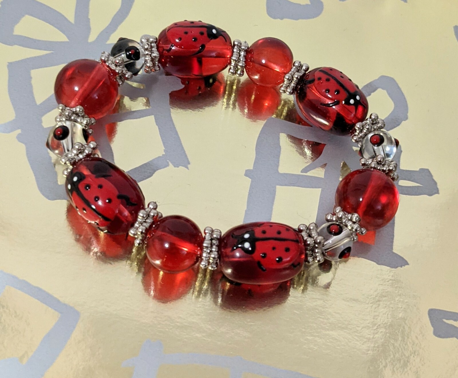 Ladybug Bracelet Spring Garden Red Bracelet for Women Beaded Stretch