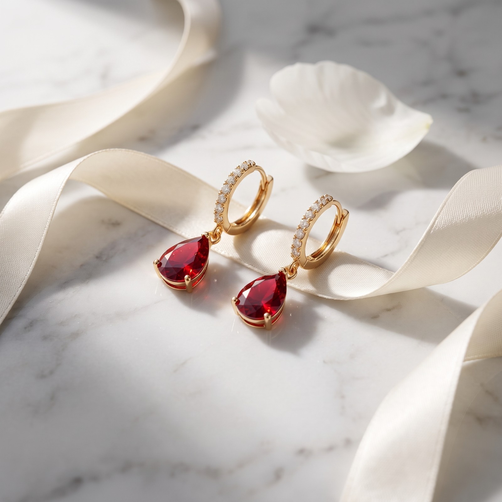 Luxury Synthetic Ruby Teardrop Earrings Zircon Dangle Jewelry Women’s Gift