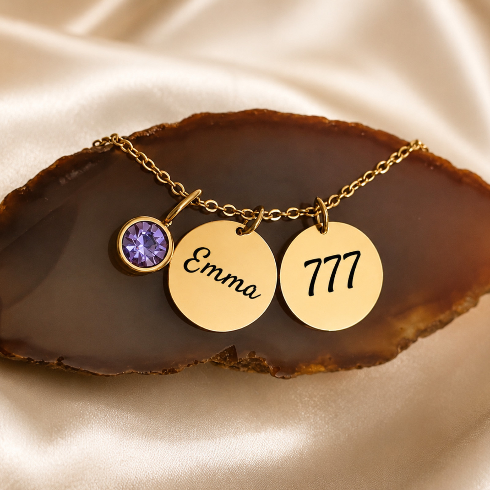 Lucky Number Necklace Personalized Name Birthstone Gift for Her Daughter