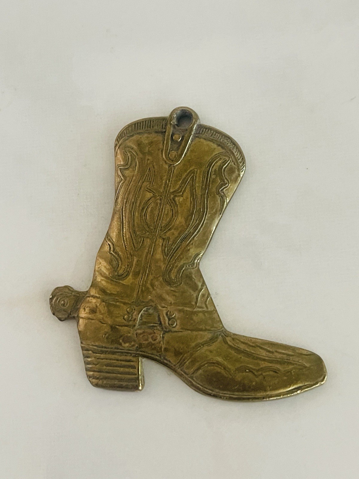 Vintage Western Cowboy Boot w/ Spur Solid Brass Pendant Jewelry 2″ 80’s