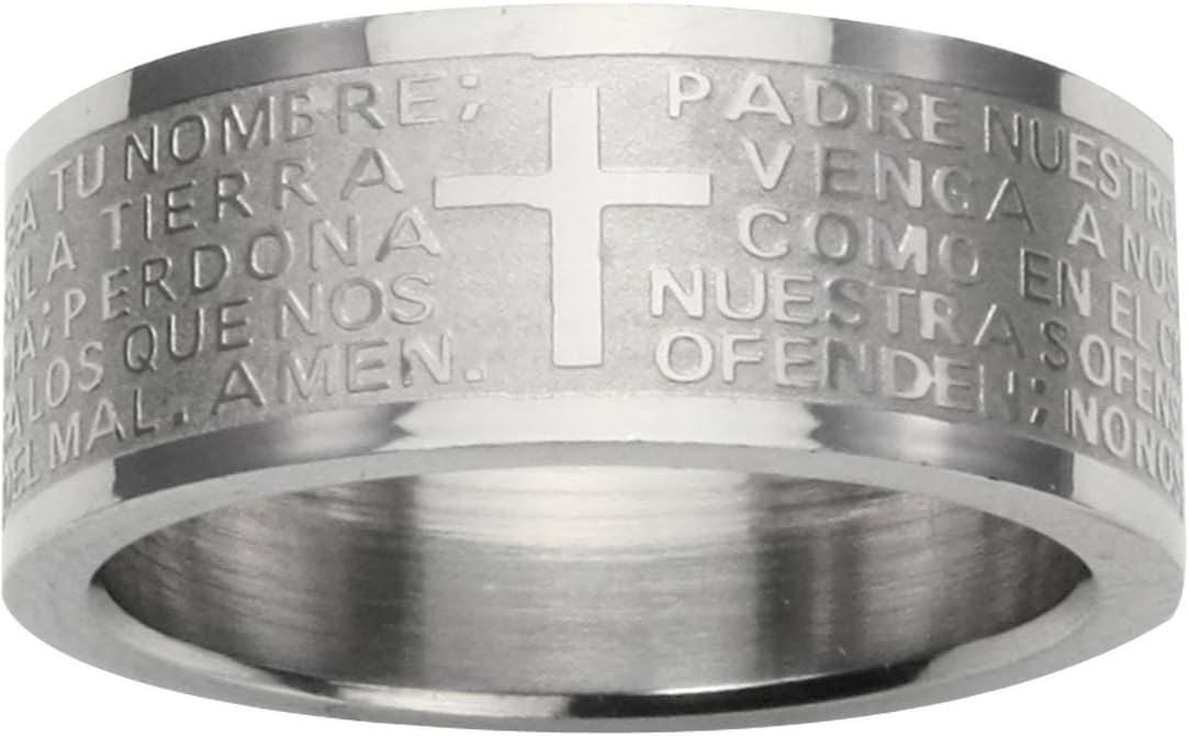 Spanish Lord’s Prayer Spinner Stainless Steel 8mm Ring Size 8 Band Rotating Gift