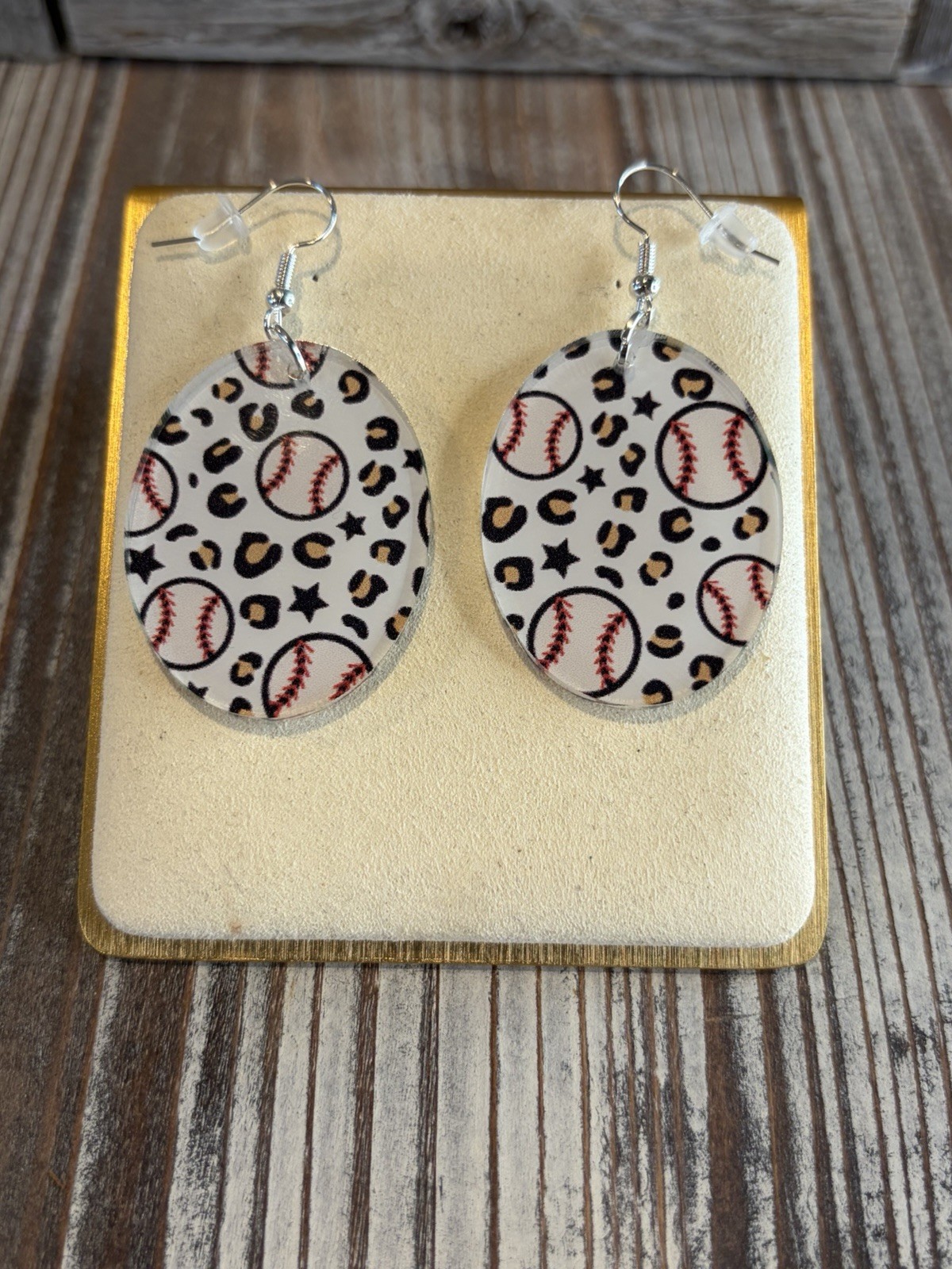 Handmade Baseball And Leopard Print Acrylic Earrings