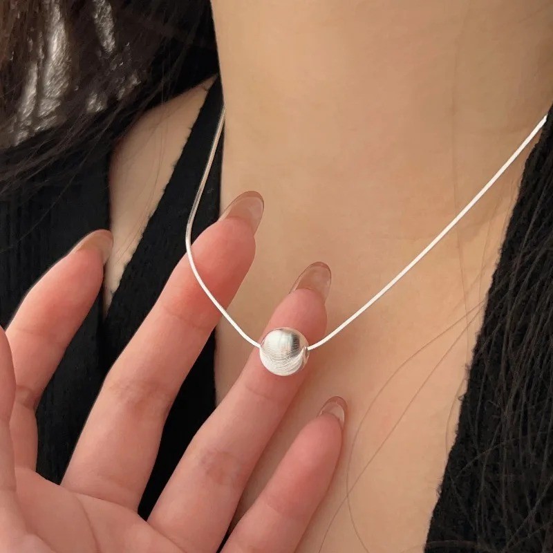 925 Sterling Silver Bead Pendant Necklace Women Wedding Jewelry Gift