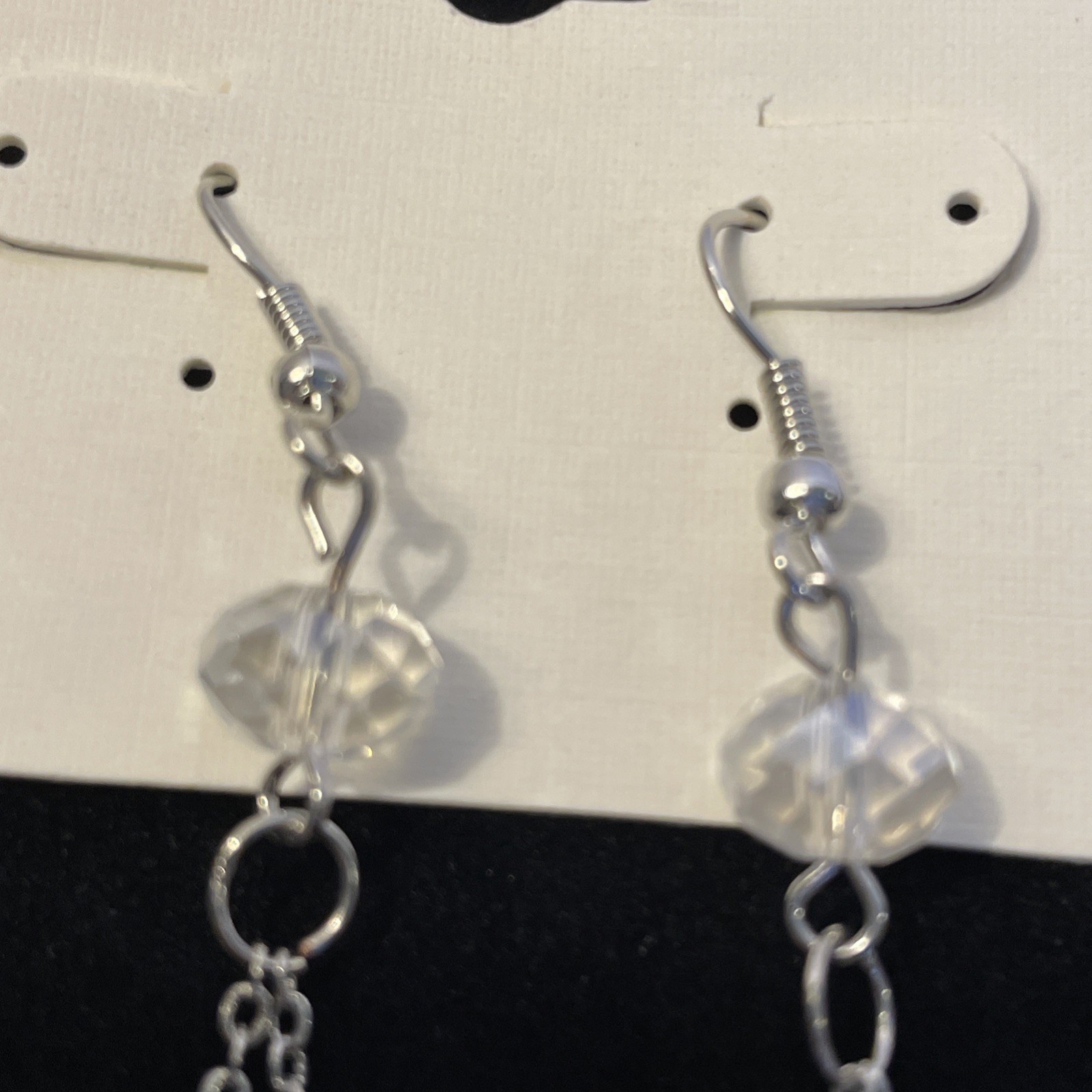 Sparkle White Disco Ball Shamballa Dangle Earrings Silver Tone 3.5 in Chain Drop