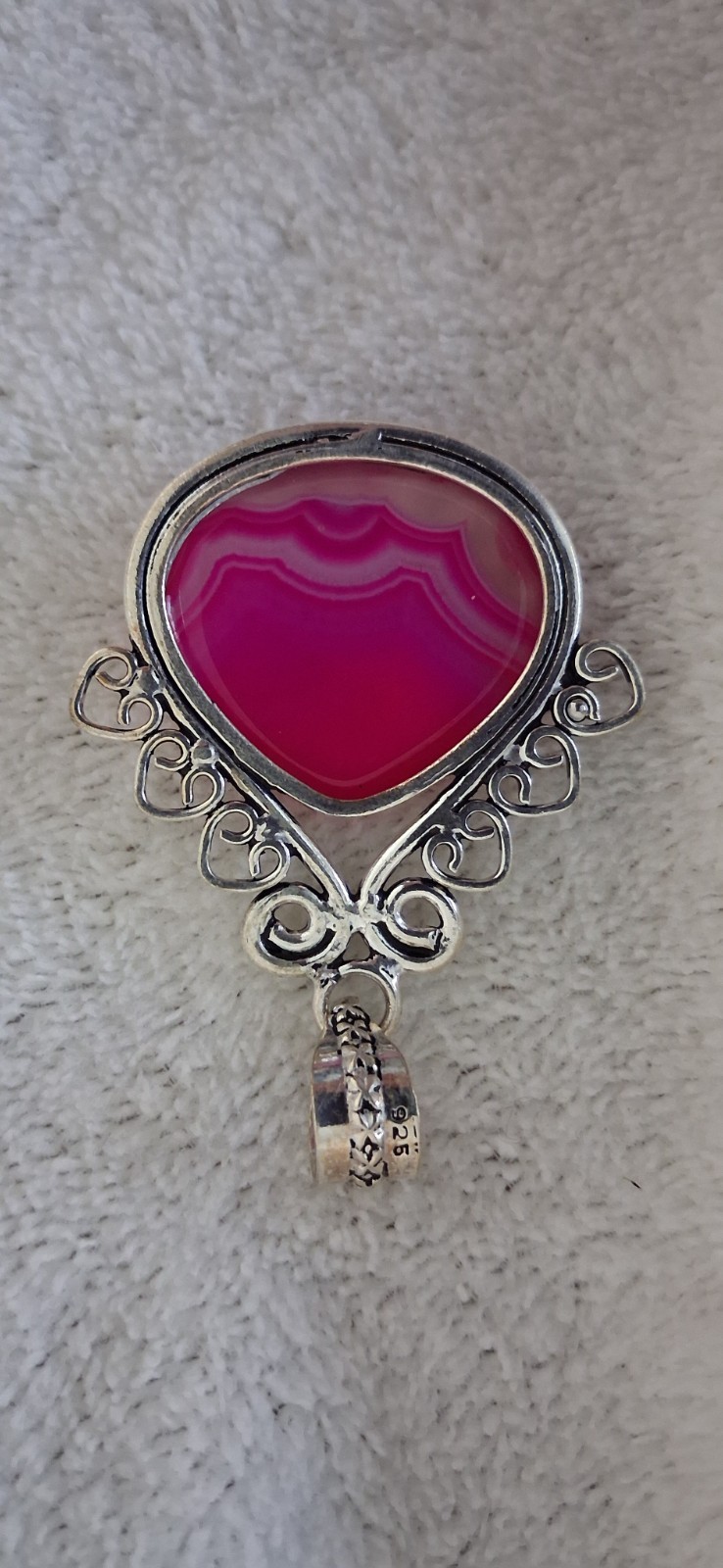 Radiant Pink Lace Agate Gestone Sterling Silver 925 Pendant Jewelry