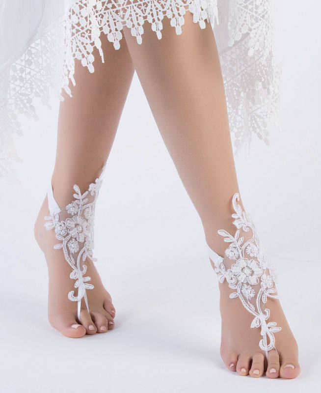 Wedding Foot Chain White Barefoot Sandals Beach Anklet Jewelry Wedding Shoe Lace