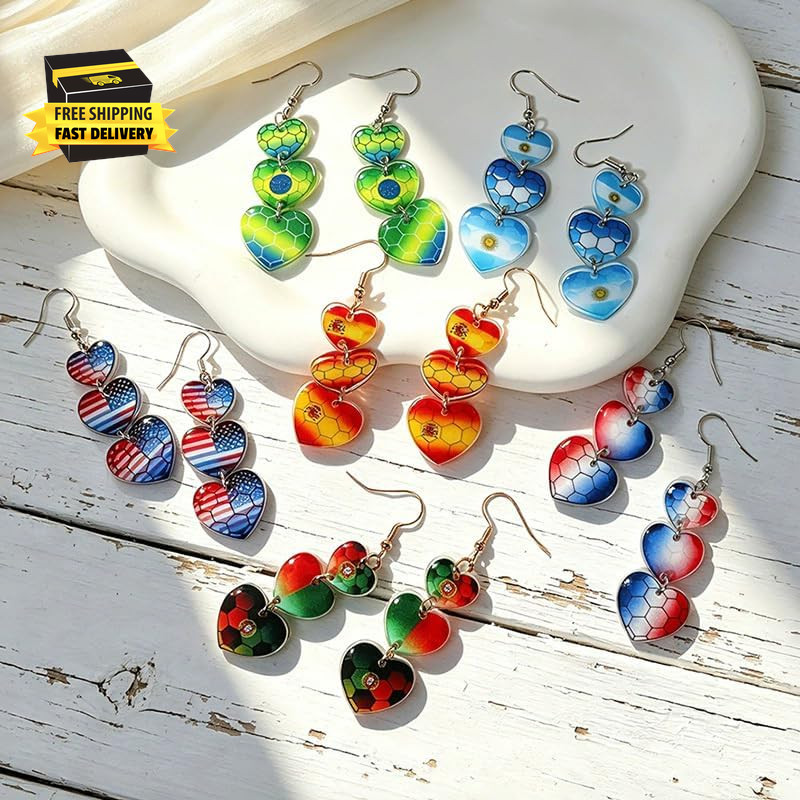 Soccer National Flag Dangle Earrings for Women, Soccer Bowknot Heart Drop Earrin