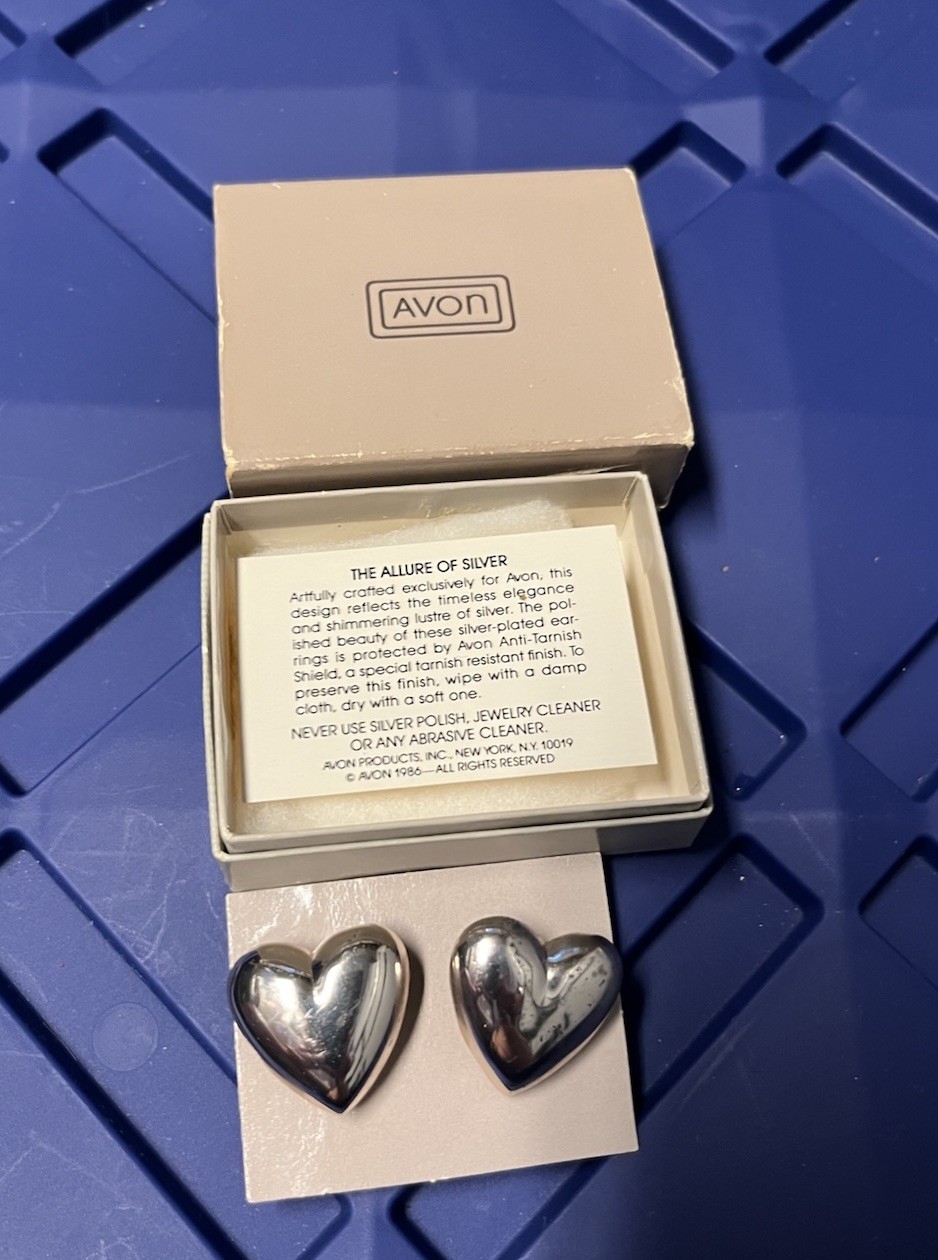 Avon Heart Stud Earrings Silver Plated Butterfly Nickel-Free No Stone(E)