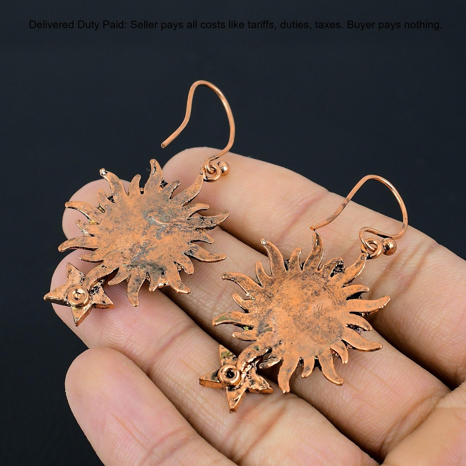 Pentagon Mother Of Pearl Stone Copper June Dangle Ethnic Hook Earrings Jewelry