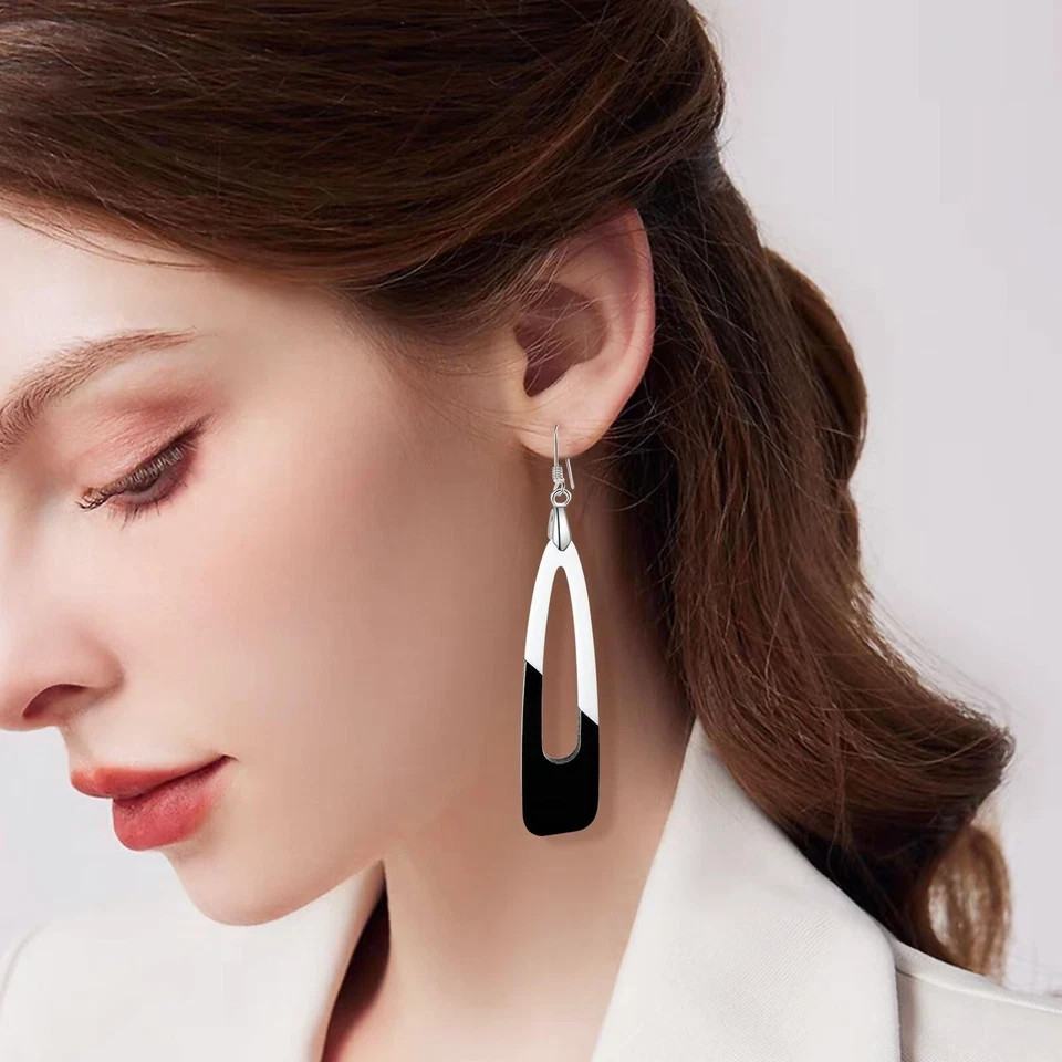 Black and White Acrylic Earrings for Women Dangle Trendy Long Water D…