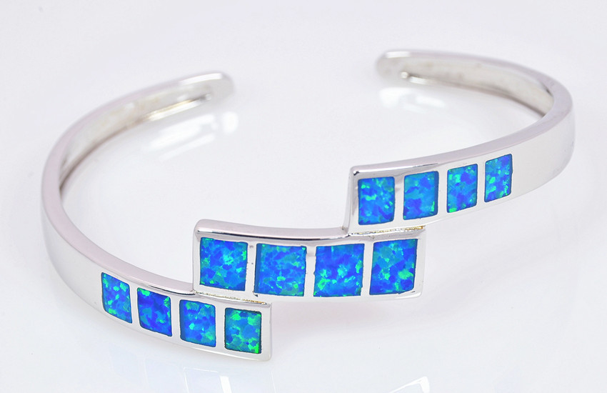 Vikoly Fashion Fine Blue Fire Opal Bangles 925 Sterling Sliver Jewelry For Women