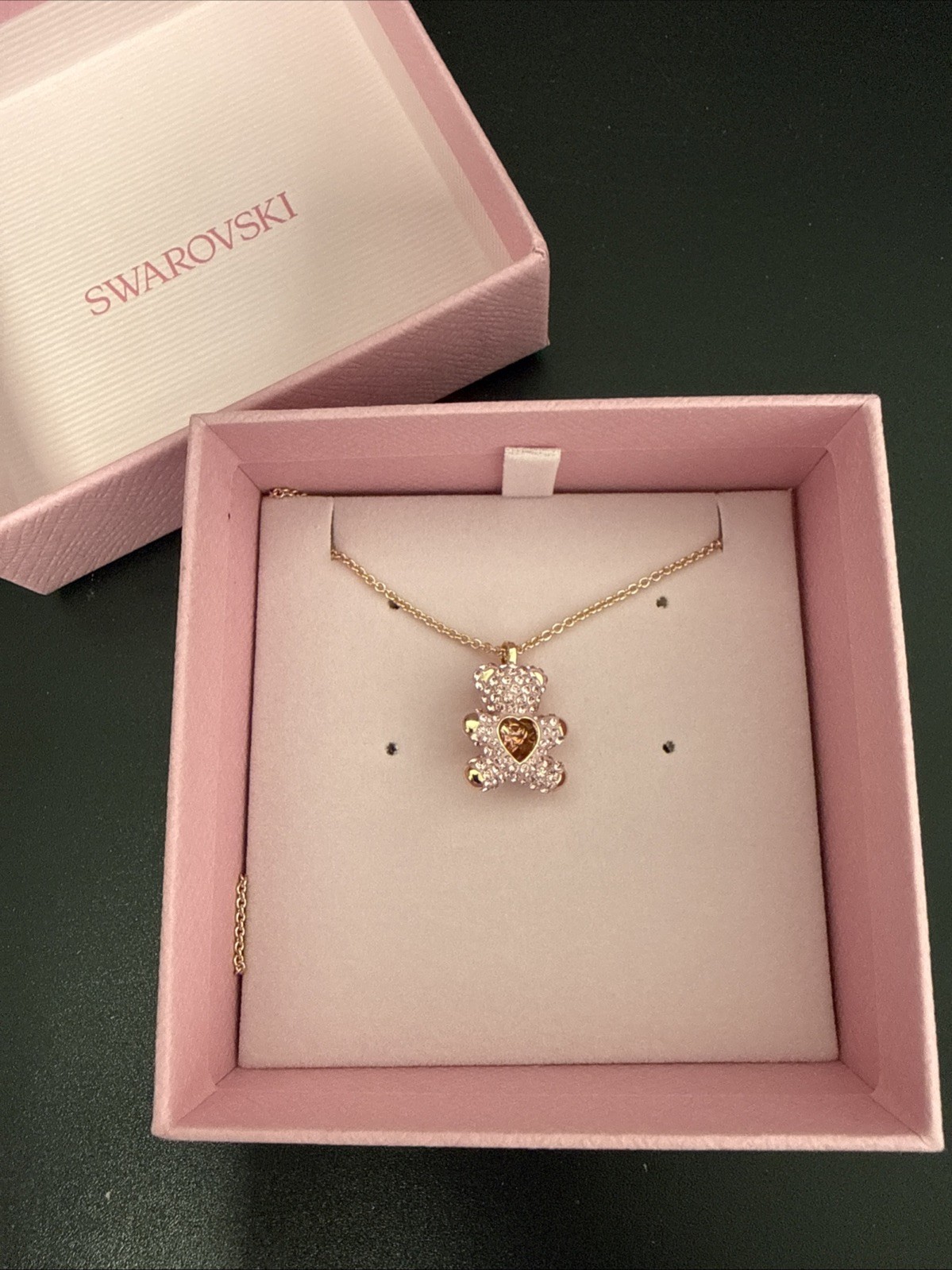 Swarovski Rose Gold-Tone Plated Pink Teddy Pendant Necklace