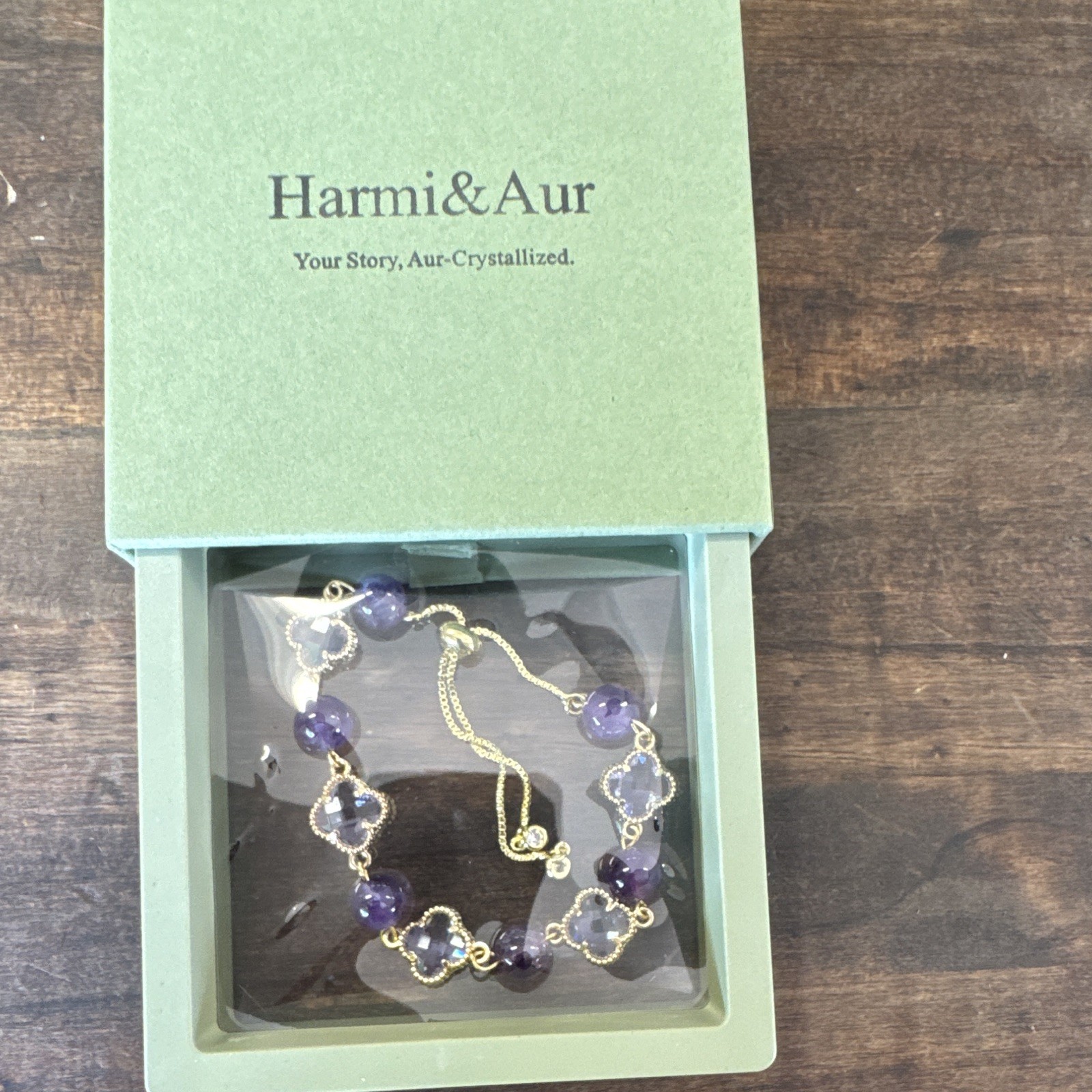 Harmi&Aur Purple Round Beaded Adjustable Bolo Bracelet, Gold Tone Cable Chain