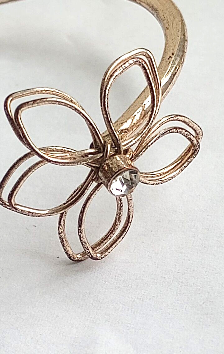 Flower Hinged Bangle Bracelet Modernist Minimalist Open Work Rose Gold Tone 6-8