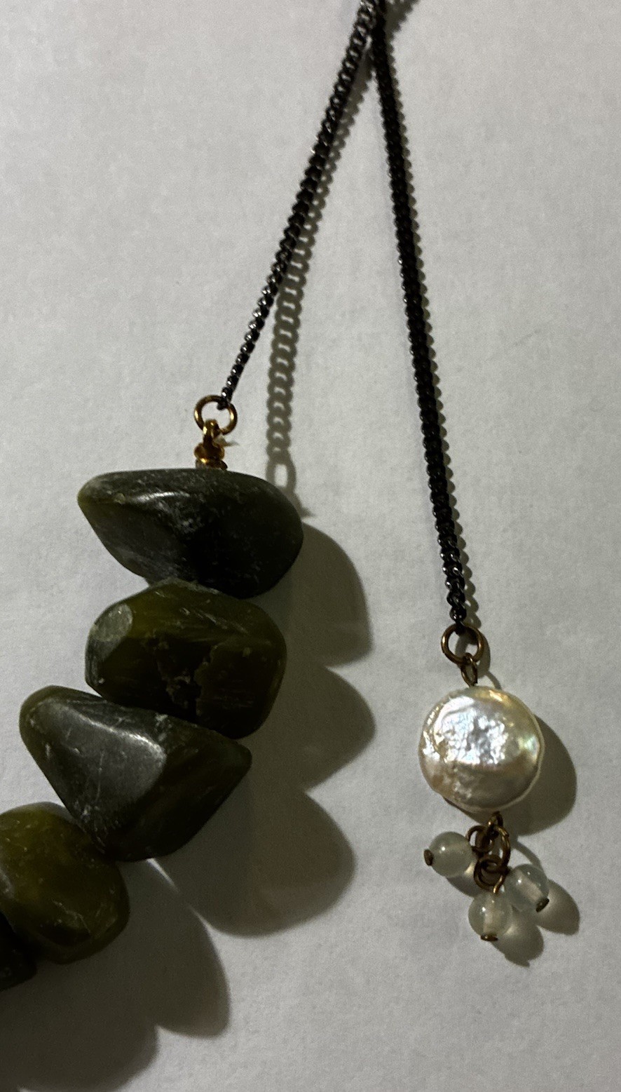 Lee Angel Signed Asymmetrical Green Stone Pearl Statement Necklace 84g