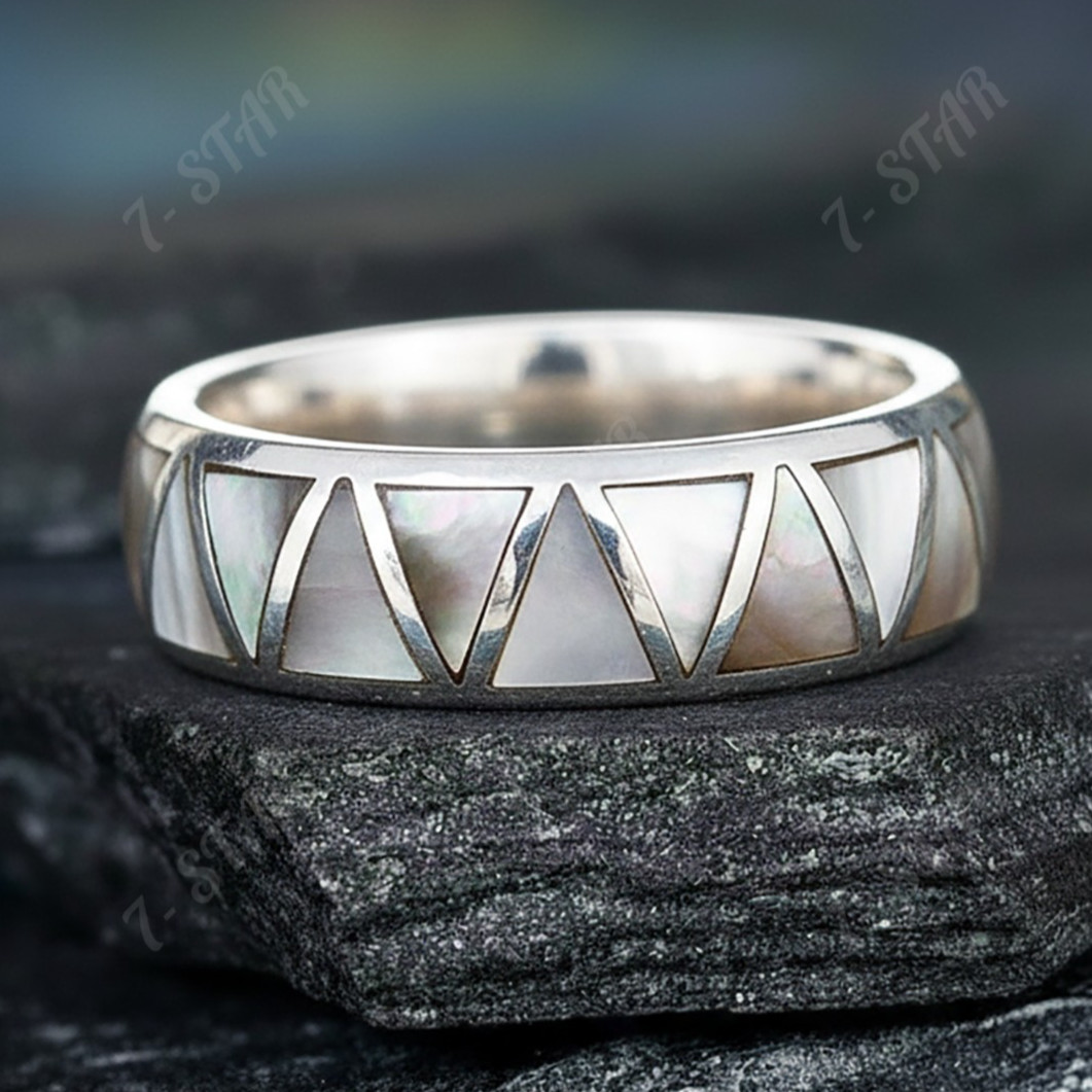 Natural Gemstone inlay Bend Ring 925 Sterling Silver Handmade Gift For.