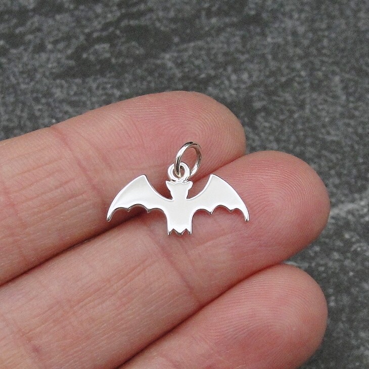 925 Sterling Silver Bat Charm – Spooky Halloween Charm – Flying Bat Charm