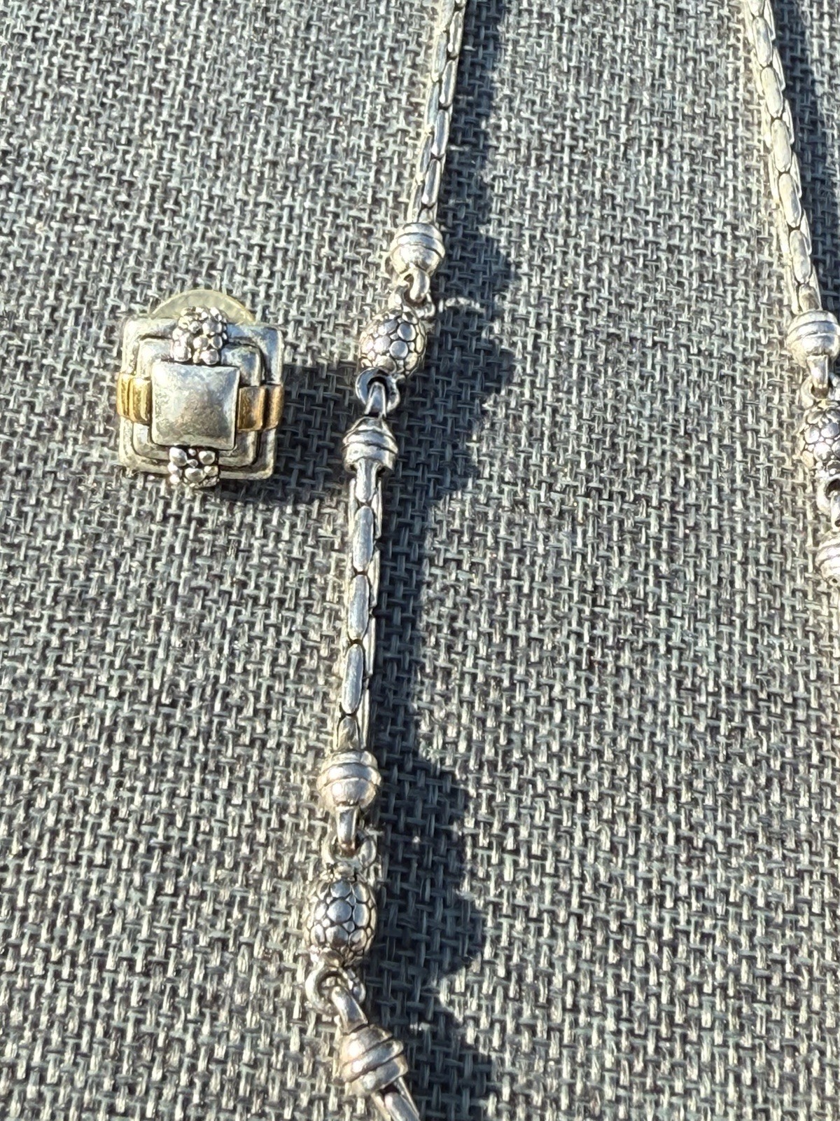 Silver & Gold Toned 17.5” Chain w/ Pendant & Matching Earring Set Ornate