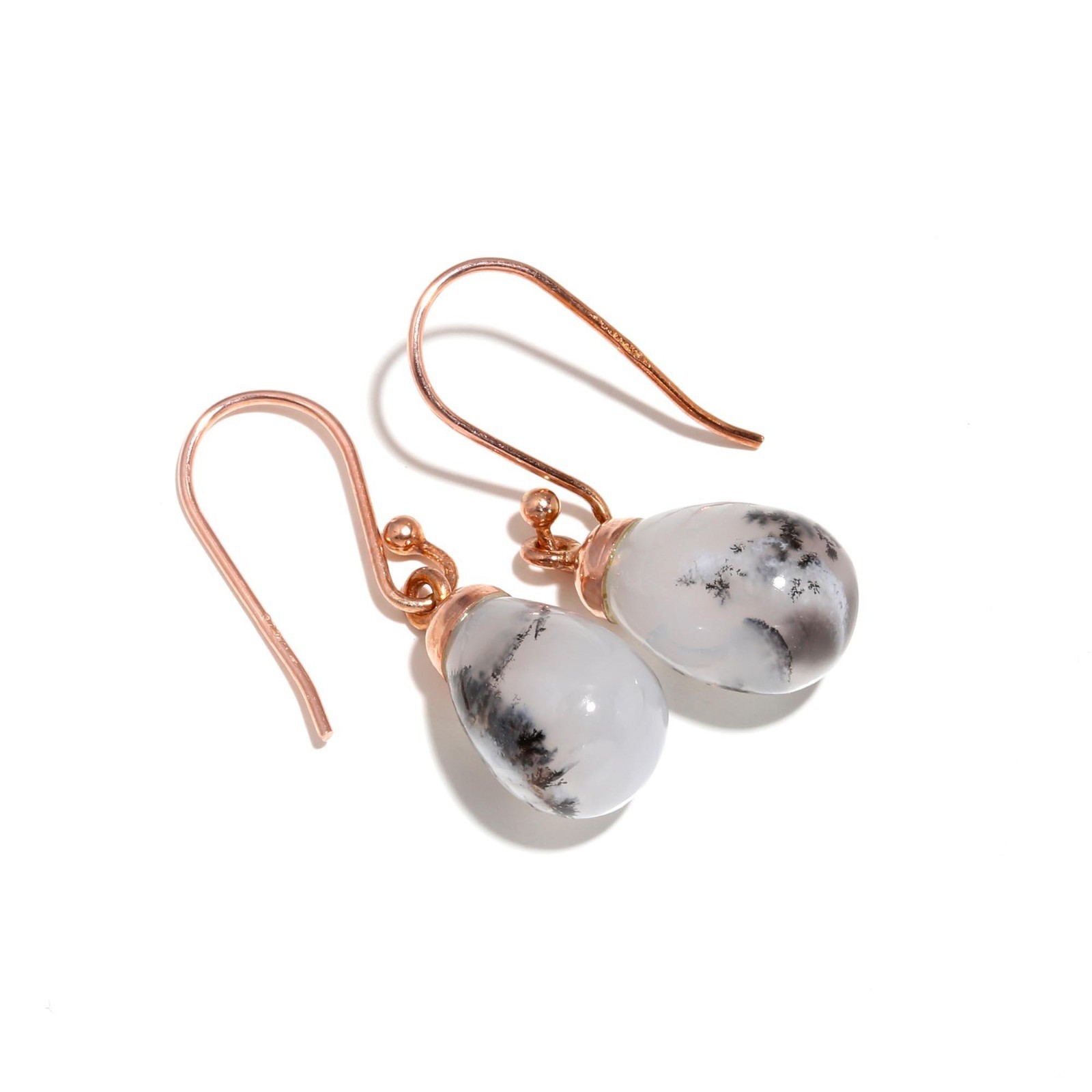 Natural Dendrite Opal Teardrop Earrings Rose Gold Filled Solid Silver Jewelry
