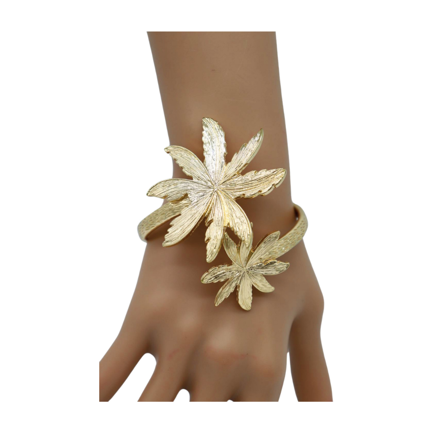 Women Wrist / Arm Cuff Bracelet Gold Metal Flowers Wrap Around Cute Accessory