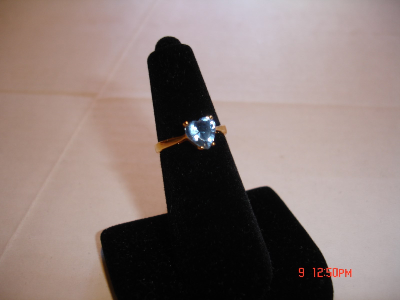 AQUA MARINE HEART GEMSTONE RING IN 14KT, SIZE: 5