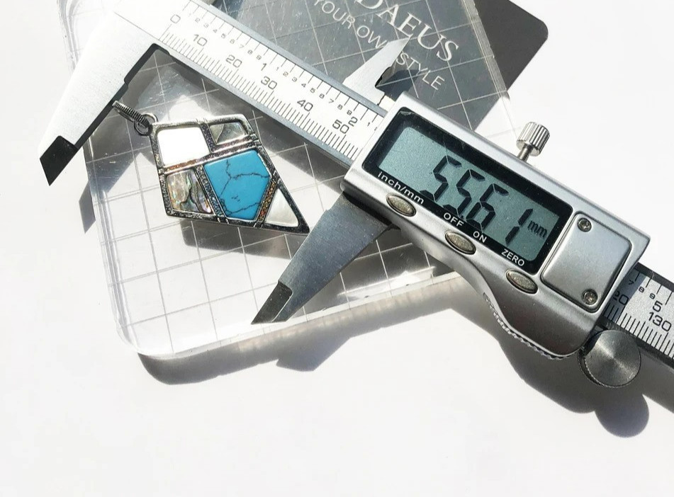 Ethnic Kite Turquoise CZ Pendant 925 Sterling Silver 2.1 Inches Long