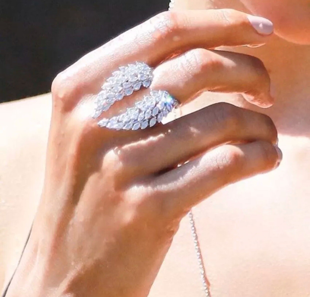 Angel Wing Cubic Zirconia Rhodium Plated Ring