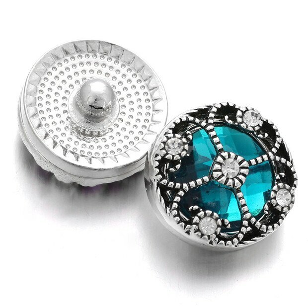 Blue Hollow Box Crystal Button Charm for Noosa Ginger Snaps etc. Jewelry 18mm